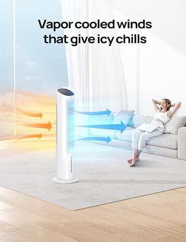 Dreo Tower Fan for Bedroom, 40" Evaporative Air Cooler, Cooling Fans That Blow Cold Air with 80° Oscillating, Removable Water Tank, 3 Modes 4-Speed, Remote Control, Quiet Floor Fan, 7H Timer，White - White thumbnail 4