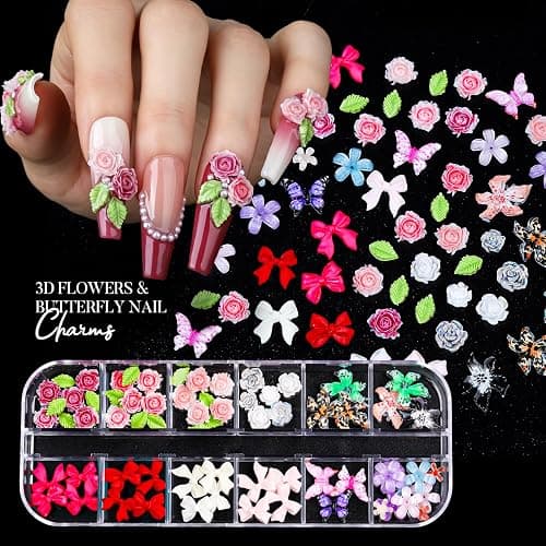 Teenitor Nail Charms and Nail Art Kit, 5 Boxes of Nail Charms and Nail Gems, 15 Pcs Nail Stickers, 20 Pcs Nail Art Brushes, 5 Pcs Nail Dotting Tools, Nail Art Palette, Nail Stand, Nail Adhesive Putty thumbnail 3