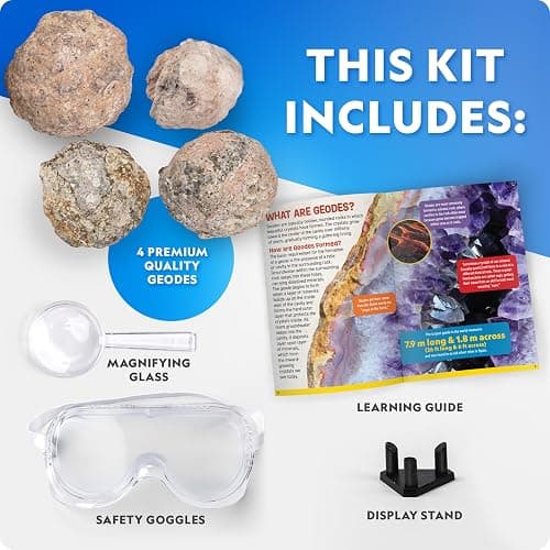 National Geographic Break Open 4 Geodes Science Kit – Includes Goggles & Display Stand - STEM Science Gift for Boys & Girls, Break Your Own Geodes thumbnail 6