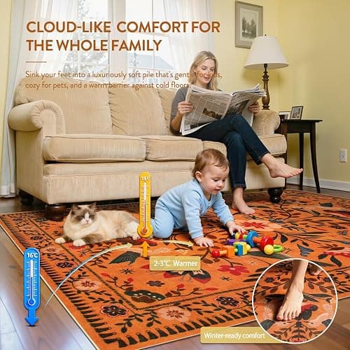 Moynesa Washable 8x10 Area Rugs for Living Room Bedroom Dining Room, Bohemian Scandinavian Modern Country Aesthetic Floral Bird Medallion Carpet, Fall Home Decor Open Floor Areas Protection Non-Slip thumbnail 5