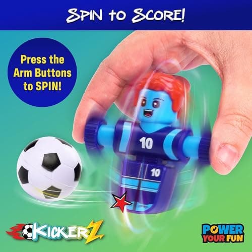 Power Your Fun KickerZ Soccer Fidgets Game Set- 8pc Tabletop Soccer Mini Fidget Toys with 4 Players, 2 Goals, 2 Balls, Foosball Spinner Fidget for Kids Teens Adults Sensory Toy Multiplayer Travel Game thumbnail 5