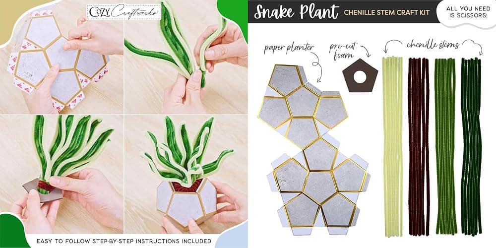 WeVeel Cozy Craftworks Chenille Stem Plant Craft Kit for Adults – Create 4 Botanical Designs (String of Pearls, Snake Plant, Cactus & Mushroom) – Relaxing DIY Arts & Crafts Kit with All Supplies thumbnail 6