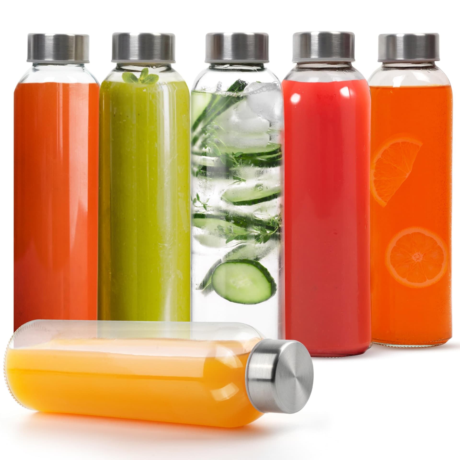 Winter Shore 500 ml Herbruikbare Glazen Waterflessen met Doppen [6 Pak] - Doorzichtig Glazen Sapflessen voor Persen, Hete & Koude Dranken, Shakes, Koffie - Lekvrije Containers met Roestvrijstalen Dop - Image 1