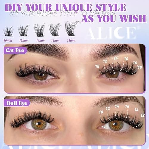 ALICE Wispy Lash Clusters Kit Natural Fluffy Lash Extension Kit Cluster Eyelash Extension Kit 162pcs C Curl 10-18mm Eyelash Clusters with Lash Glue Bond and Seal Lash Tweezers thumbnail 3