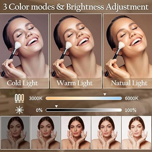 ROLOVE Gold Vanity Mirror with Lights 15" x 12", Lighted Makeup Mirror with 10X Magnification, 3 Color Lighting & Dimmable Brightness, Make Up Mirror with Lighting for Bedroom Tabletop thumbnail 4