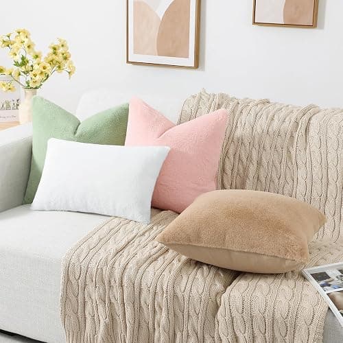 Pallene Faux Fur Plush Throw Pillow Covers 18x18 Set of 2, Luxury Soft Fluffy Cozy Decorative Pillow Covers for Sofa, Couch, Living Room, Blush Pink thumbnail 6