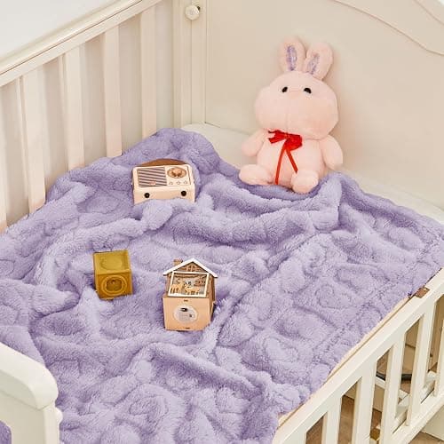 Yurhap Fleece Baby Blanket Heart Checkered Blanket, Ultra Soft Cozy Baby Blankets for Girls Boys, Fluffy Infant Toddler Newborn Receiving Blankets for Crib Stroller 30”×40” (Purple) thumbnail 5