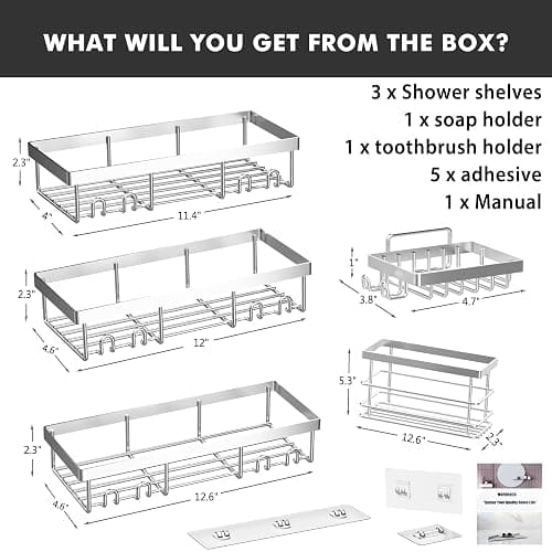 Moforoco Adhesive Shower Caddy Organizer Shelves Rack - 5 Pack Corner Bathroom Storage Organization, Home & Kitchen Decor Inside RV Accessories, Hanging First Apartment Household Camper Essentials thumbnail 2