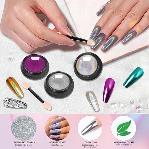 Gold Silver Chrome Nail Powder, 24 Colors White Pearl Unicorn Iridescent Holographic Nail Chrome Powder, Red Blue Green Black Purple Rose Gold Metallic Mirror Chrome Powder for Nails Glitter Pigment thumbnail 5