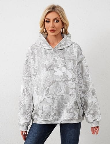 MSBESYOR Camo Hoodie for Men Women Oversized Fleece Maple Leaf Hooded Sweatshirt Graphic Print Pullover Hoodies with Pocket thumbnail 2