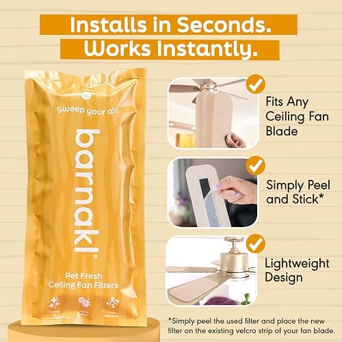 Barnakl Pet Fresh Ceiling Fan Filters for Blades, Pet Odor & Dander, 3 Pack | Zeolite Air Purifier Pads, Pet Odor Eliminator, Traps Pet Hair, Dust & Dander, Odorless, Easy-Stick Universal Fit thumbnail 3