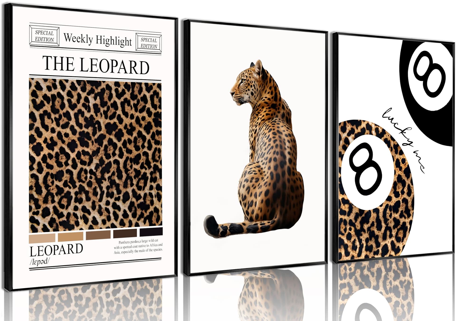 Leopard Canvas Posters 12x16 Inch 8 Balls Print Aesthetic Wall Decor for Girls Room Apartment Dorm 3 Pack - Image 1