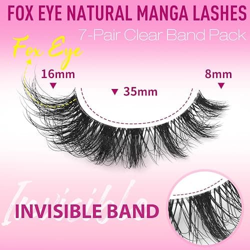 EYDEVRO False Eyelashes Wispy Lashes D Curl Cat Eye Lashes Fluffy Lashes | Clear Band Natural Look Fox Eye Fake Lashes Manga Faux Mink Strip Lashes 7 Pairs Pack thumbnail 2