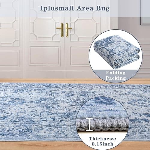 Area Rug 8x10, Washable Rug for Living Room, Large Area Rugs for Bedroom, Vintage Rug 8x10 for Dining Room, Non Slip Soft Low Pile Indoor Carpet for Kitchen, Nursery, Office, Farmhouse, Blue thumbnail 8