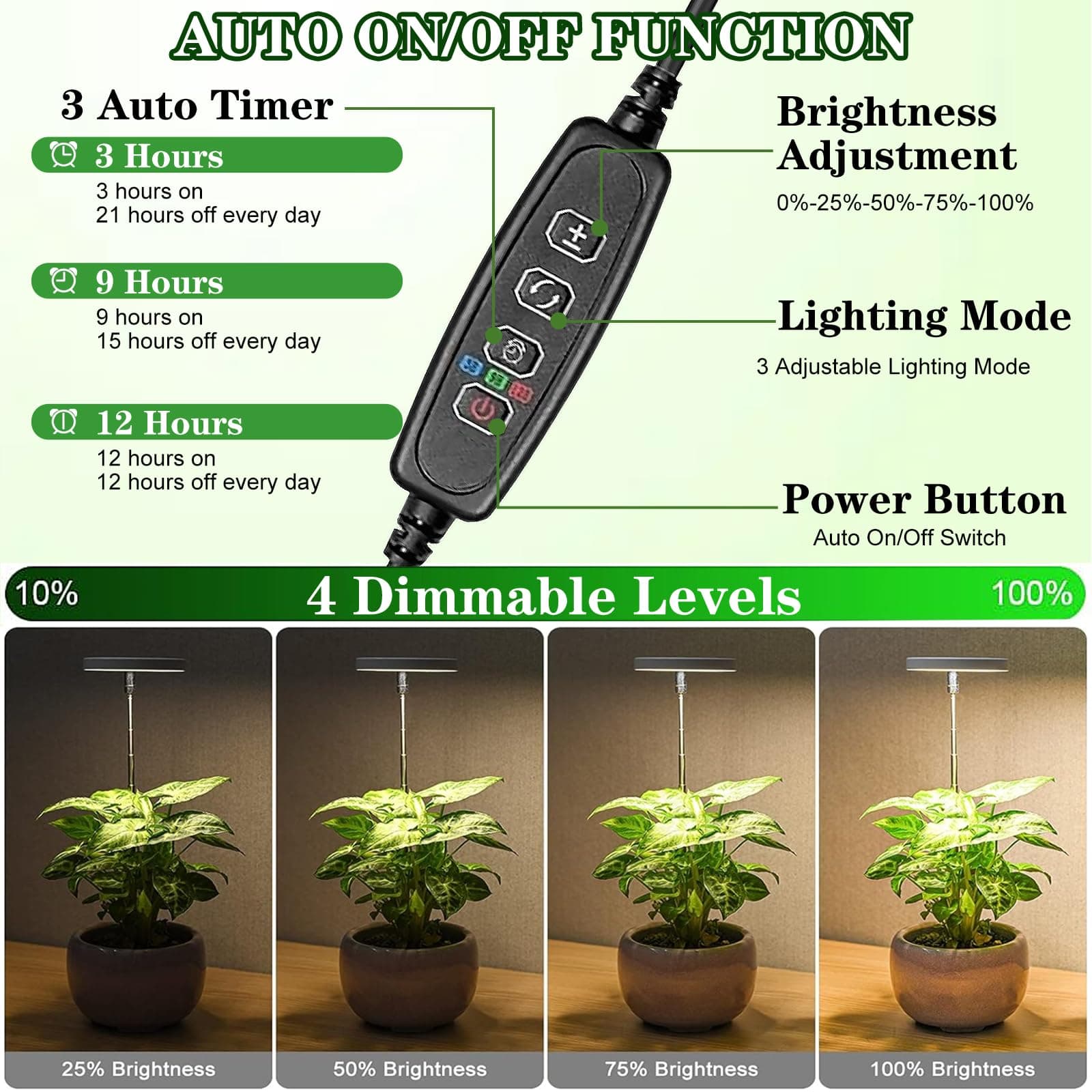 Plant Grow Light 2Pack, LED Growing Lamp Full Spectrum for Indoor Plant, Height Adjustable Plant Light with Auto On/Off Timer 3/9/12H,4 Dimmable Brightness, Ideal for Small Plant (Black) thumbnail 3