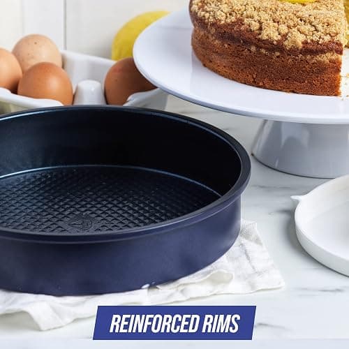 Blue Diamond Bakeware Diamond Infused Ceramic Nonstick, 9" Round Cake Baking Pan, Dishwasher and Freezer Safe, PFAS-Free, Blue thumbnail 5