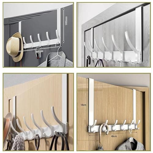 CASPLUS Over Door Hooks, Heavy Duty Over Door Hanger, 12 Door Hooks for Coats, Hats, Bags, Clothes, Towels, White thumbnail 6