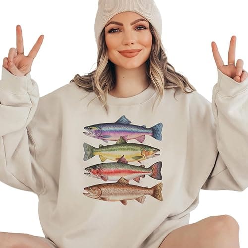 Abstract Colorful Trout In A Row Sweater - Vintage River Fish Trout Species Outfit - Fly Fishing Gift For Men & Women - Boho Unisex Graphic Crewneck Sweatshirt thumbnail 2