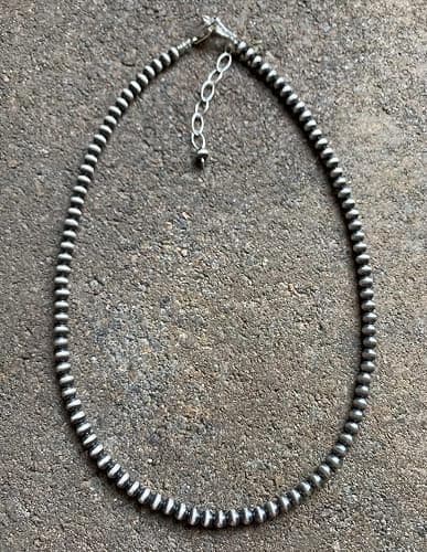 4mm Sterling Silver Oxidized Pearl Bead Necklace Southwestern everyday wear Navajo Style thumbnail 6