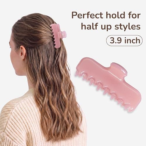 Emma Lily 3.9-Inch Large Premium Acetate Rectangle Claw Clip - Light Pink, Non-Slip Strong Hold for Thick Hair, Gifts for Women, 1 Pack thumbnail 4