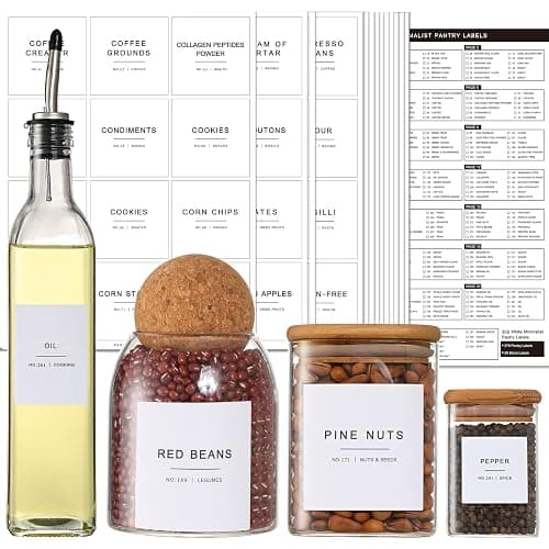 308 Kitchen Pantry Labels for Food Containers, 3 Sizes White Minimalist Labels for Organizing, Food Label for Jars, Storage Bins, Preprinted Waterproof Pantry Label for Containers - Image 1
