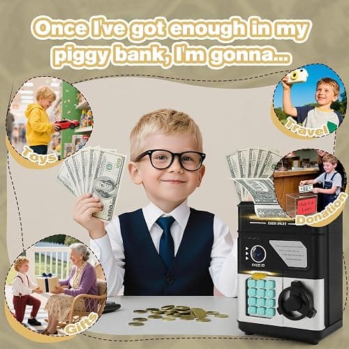 Piggy Bank for Boys Girls, Kids Safe, Electronic Mini ATM Money Saving Box Toy 2025 with Password & Face ID Simulation, Christmas Birthday Gifts for 4 5 6 7 8 9 10 Year Old, Coin Cash Can thumbnail 5