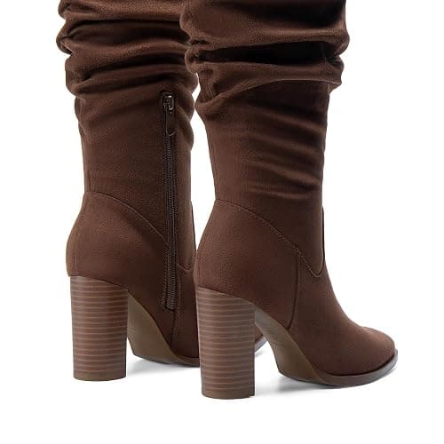 DREAM PAIRS Women's Knee High Boots Pointed Toe Chunky Block Heel Suede Boots Comfortable for Women with Side Zipper Fashion Slouchy Fall Boots thumbnail 4