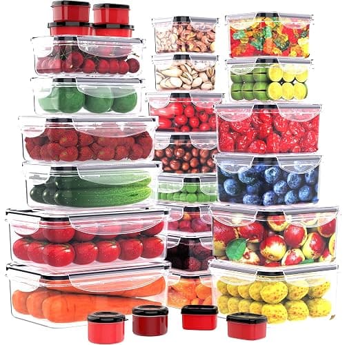 56 PCS Food Storage Containers with Lids Airtight (28 Boxes - 28 Lids) | Plastic Container for Pantry Stackable Kitchen Organization-Microwave Dishwasher,Freezer Safe 100% Leak Proof - Image 1