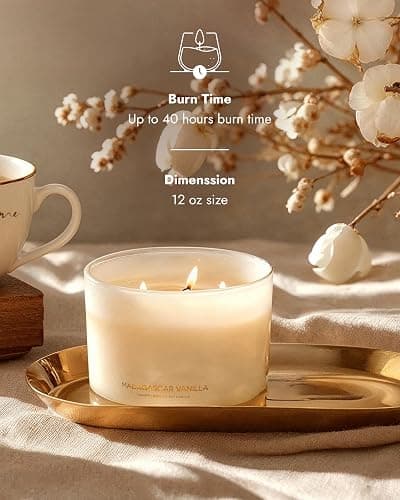 96NORTH Luxury Vanilla Soy Candles | Large 3 Wick Jar Candle | Up to 50 Hours Burning Time | 100% Natural Soy Wax | Relaxing Aromatherapy Aesthetic Candle | Housewarming Gift for Men and Women thumbnail 3