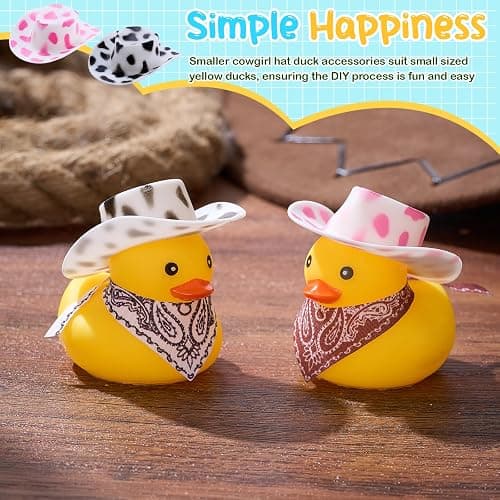 Poen 100 Pcs Rubber Duck Accessories Decorations for Cowgirl Hats Glasses Earphones So on Necklaces Swimming Ring Crowns Bibs DIY Accessories Gifts for Valentine Rubber Duck (Chic Style) thumbnail 4