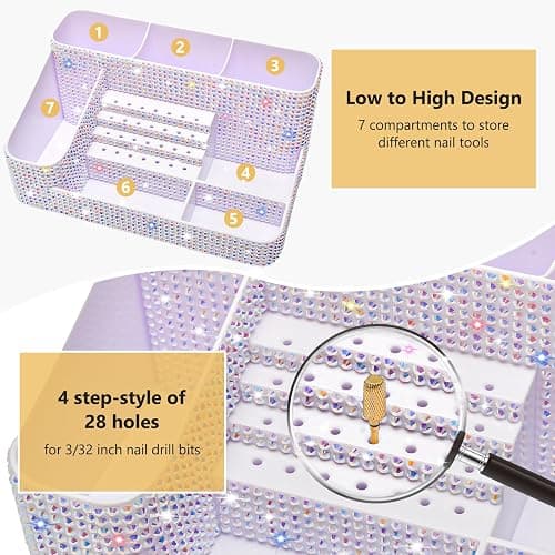 CGBE Nail Drill Holder, 28 Holes Nail Drill Bit Holder - Bling dz-White | Professional Nail Tools Organizer and Storage Box Case, Nail Desk Organizer for Nail Technician thumbnail 2
