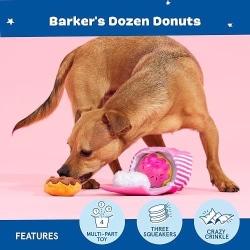 Barkbox Dog Toys – Barker’s Dozen Donuts Plush 4 in 1 Multi Part Interactive Dog Toy for Dogs & Puppies – Small thumbnail 4