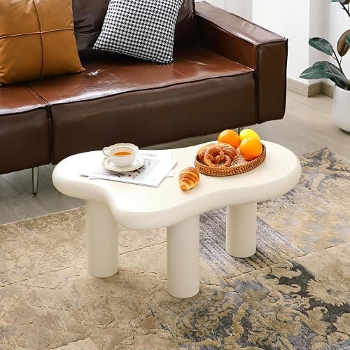 Mordchil HF 34"(L) Cloud Coffee Table, Modern Wood Coffee Table for Living Room, Accent Unique Center Tables with 3 Legs, Small Tea Tables for Balcony, Patio, Bedroom, Cream White thumbnail 3