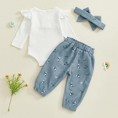 YINGISFITM Newborn Baby Girl Clothes Daddys Girls Outfits Pants Sets 3pcs | Baby Girl Fall Outfit,Daddys Girl Baby Outfits,Long Sleeve Romper + Bow Pants + Headband,Newborn Girl Coming Home Outfit thumbnail 4