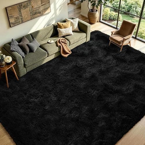 FinRèc 6x9 Feet Black Rugs for Bedroom Living Room, Plush Shag Area Rug, Non-Slip Fluffy Furry Rug for Nursery Kids Room Dorm Room Home Decor, Indoor Shaggy Floor Carpet thumbnail 3
