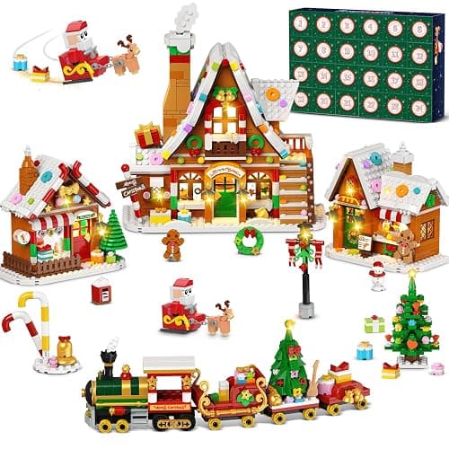 INSOON Advent Calendar 2026 Gingerbread House Mini Building Set with Lights | 24 Days Countdown Christmas Village Building Blocks with Xmas Tree Train, Holiday Gift for Adults Girls Boys Ages 12+ - Image 1