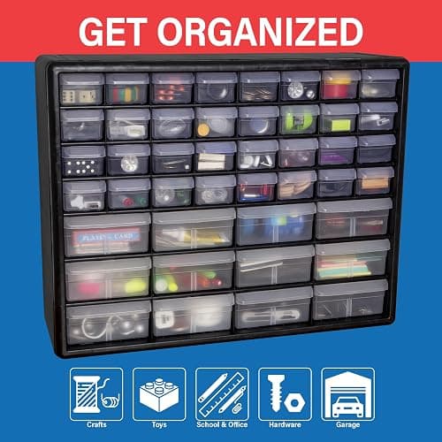 Akro-Mils 44-Drawer Plastic Drawer Storage Cabinet for Garage Organization, Bead Organizer, Building Bricks Storage, Teacher Toolbox, Makeup Organizer, 20" W x 6" D x 16" H, 10144 Black thumbnail 4