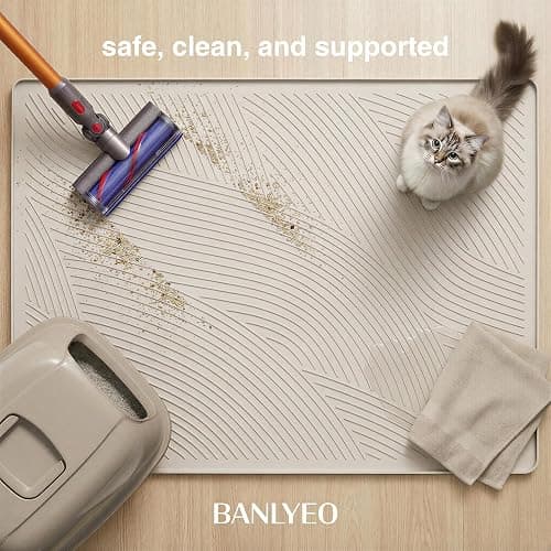 BANLYEO L Cat Litter Mat - 34x22 in, Water Proof, US Designed Kitty Litter Trapping Mat, Easy to Clean, Scatter Control, Odorless, Less Mess and Clean Floors, Pet Supplies for Indoor Cats, Warm Beige thumbnail 4