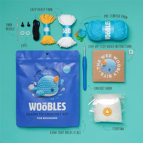 The Woobles Crochet Kit for Beginners - Easy Arts and Crafts Knitting & Crochet Animals Kit As Seen On Shark Tank - Bjørn The Narwhal thumbnail 2