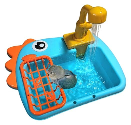 PRFOKEY Bird Bathing Tub with Automatic Watering Faucet - Parrot Shower Box for Cockatiels, Budgies, Lovebirds & Conures - Cage Mountable Accessory to Promote Natural Bathing - Image 1
