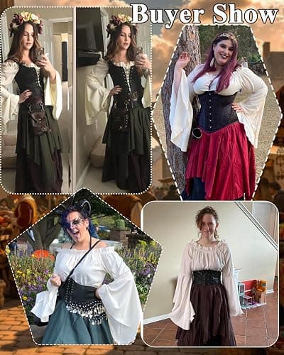 NSPSTT Renaissance Costume Women 2 Piece Medieval Dress Set Bell Sleeve Layered Peasant Outfit for Ren Faire thumbnail 2