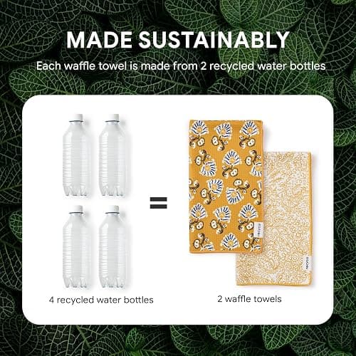 RECYCO Waffle Kitchen Towel Set of 2 - Quick Dry Microfiber Sustainable Dish Towels - Ultra Absorbent Reusable Cleaning Tea Towels - Lightweight Hand Towels,16”x 28”, Marigold Mosaic thumbnail 6