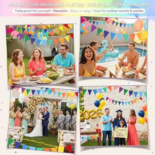 LITAUS Pennant Banner Flags - 6-Pack Pre-Strung Rainbow Party Garland | Felt Triangle Bunting for Birthdays, Baby Showers, Weddings, Pride, Carnival and Festival Decorations thumbnail 8