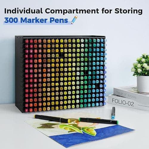 SANFURNEY Art Marker Storage Rack for 300 Markers, Watercolour Brushes Pens Color Pencils Organizer Holder for Desk - Black thumbnail 6