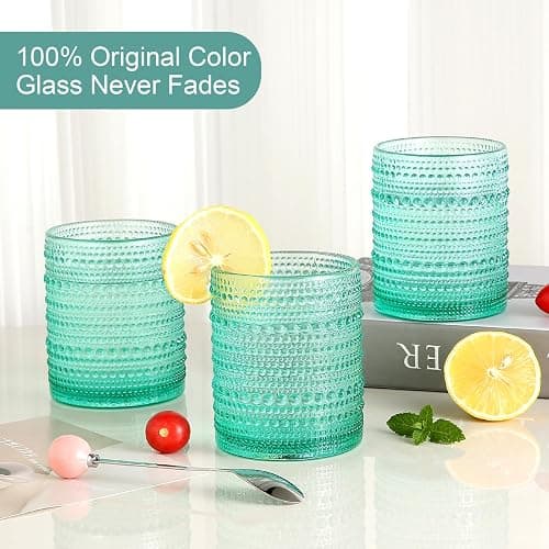 ZMOWIPDL Vintage Glassware Drinking Glasses Set of 6,12 oz Hobnail Glass Cups,Embossed Lake Blue Water Tumbler,for Beer,Cocktail,Whiskey,Juice and Various Mixed Drinks- 1 Cleaning Brush thumbnail 4