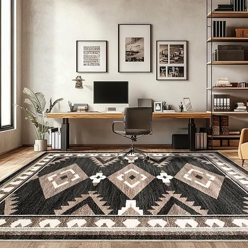 Tijuboni Western Rugs for Living Room Non Slip, Southwestern Area Rugs for Dining Room Kitchen Bedroom Nursery, Washable Rubber Backing, 4x6 Aztec Black-White-Brown thumbnail 9