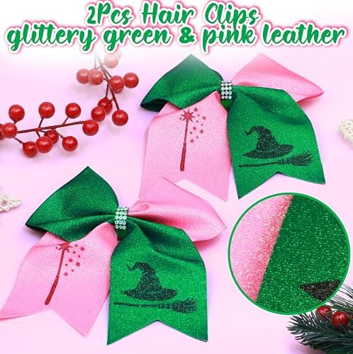 2Pcs Witch Gifts for Girls, Witch Merch Hair Accessories Hair Bows for Witch Movie Fans, Pink Green Cute Bow Hair Clips Party Favors thumbnail 6