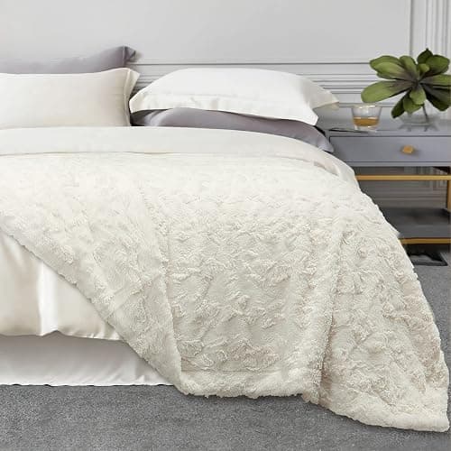 TOONOW Faux Fur Luxury Throw Blanket,Double Side Soft Fluffy Shaggy Fuzzy Blanket for Couch Sofa Bed (Cream, Throw) thumbnail 6