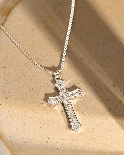 KINHOPI Cross Necklace for Women - 14K Gold/White Gold Plated Simple Dainty Diamond Cross Pendant Necklace with Cubic Zirconia Jewelry Gift For Her thumbnail 5