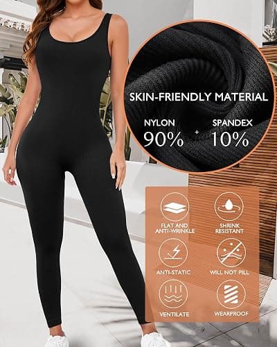 AURUZA Jumpsuit for Women Workout Seamless Jumpsuits Yoga Ribbed One Piece Tank Tops Rompers Sleeveless Exercise Jumpsuits thumbnail 3